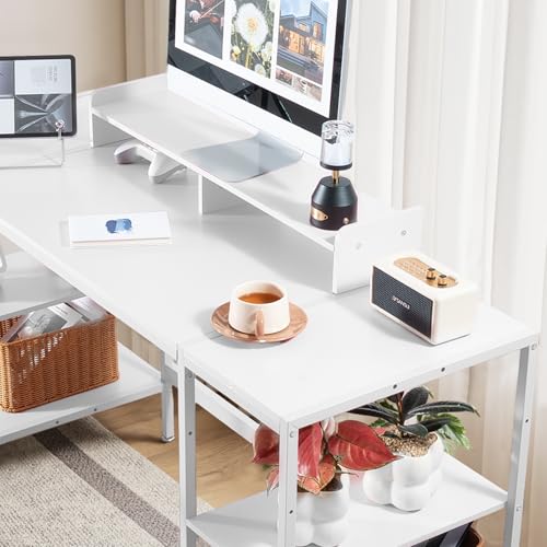 MINOSYS Computer Desk 55-inch with Storage Shelf - White Ideal Gaming Desk for Bedrooms, Small Spaces, and Home Offices Modern Writing Desk for PCs. - color: Tx-white, size: 55 inch