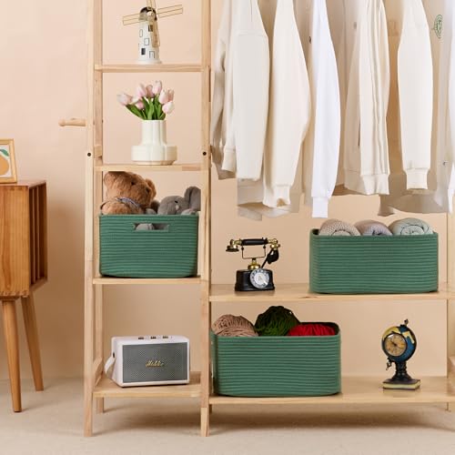 MiniArk Large Storage Baskets for Shelves, Closet Organizers Bins for Clothes Blanket Towels, Baby Nursery, Toy Baskets Box, Woven Rope Baskets, 17 x 13 x 7.5”, 3 Packs Green - color: Green, size: 3pcs-L17×W13×H7.5"