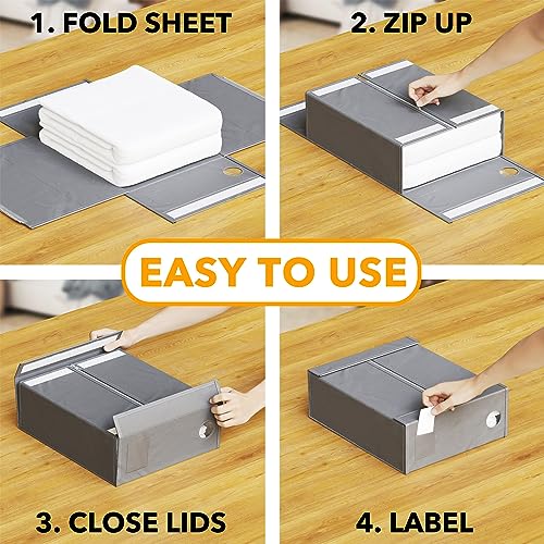 SpaceAid 2 Pack Bed Sheet Organizers and Storage, Foldable Sheet Organizer for Linen Closet, Sheets Set Folder Keeper with Window XL (Queen & King Size) Organizing Bedding Container, Gray - color: Gray, size: 2 Pack