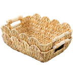 Coeusy Gift Basket, Cute Wicker Basket for Gifts, Scalloped Woven Water Hyacinth Storage Basket with Wooden Handles for Snack, Display, Shelves, 2 Pack