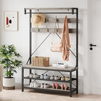 IDEALHOUSE Coat Rack Shoe Bench Industrial Hall Tree Storage Bench for Entryway Wood Look Accent Large Shoe Rack with Storage Shelf Hanging Bar,8 Hooks Grey 39.9"x15.7"x72" - color: Grey