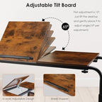 Arlopu Overbed Table with Wheels,60.6-84.2 inches Mobile Bed Desk,Rolling Computer Desk, Laptop Cart,W/0-65°Tilt Stand,4 Heights and 6 Lengths,Side Storage Basket,for Home,Office and Hospital (Brown) - color: Brown