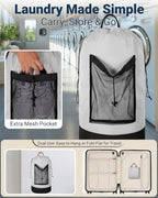 Laundry Bag with Shoulder Straps and Mesh Pocket Laundry Backpack Large Portable Laundry Hamper for College Laundromat Apartment - color: White & Black