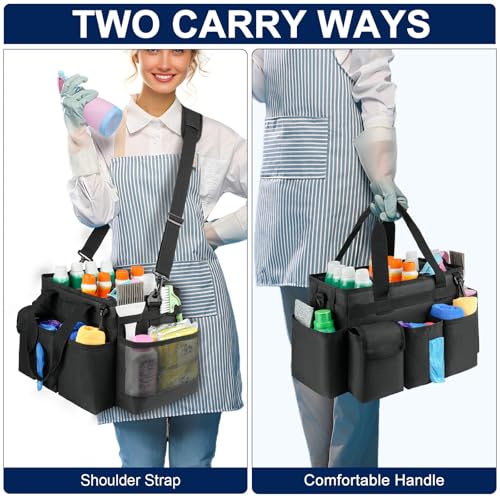 Cleaning Caddy,Cleaning Bag for Housekeepers,Cleaning Supplies Organizer with Handle,Black - color: Black, size: Medium