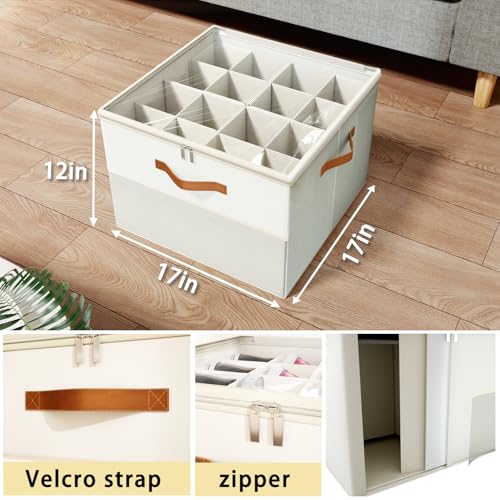 Shoe Organizer for Closet,2 Pack Foldable Shoe Storage Organizer Box Bin with Adjustable Dividers and Clear Cover, Fits up to 16-32 Pairs（Beige） - color: Beige
