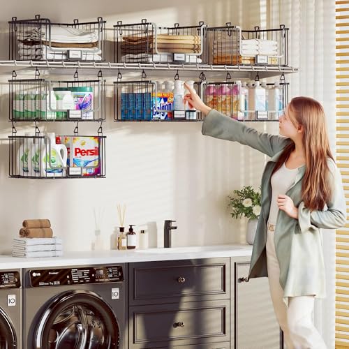 4-Tier Hanging Laundry Room Organizer with Label Cards,Foldable Wire Shelf Basket with 4 Rotating Hooks,Stacked Laundry Basket Organizer,Storage Rack for Laundry Rooms,Closet and Pantry-Black - color: Black, size: 4Tier-15"D x 11"W