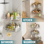 TAILI Corner-adaptive Suction Cup Shower Caddy 2 Pack, Stainless Steel Rustproof Corner Shower Shelves, Drill-Free Wall Mounted Baskets, Large Capacity, Removable Suction Cup Bathroom Organizer, Gray - style: Corner-adaptive, Grey
