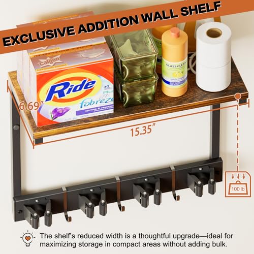 Broom Holder Wall Mount with Cleaning Supplies Organizer, Laundry Room Organization and Storage Shelves, Mop Hanger Broom Rack with Hooks, Home Improvement Kitchen Shelf Garage Organizer - size: Small