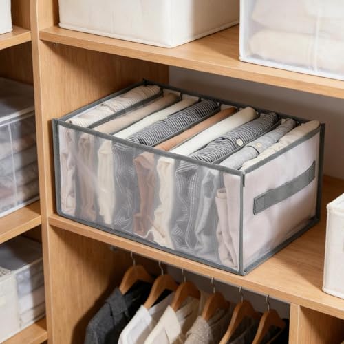 9 Grid Drawer Organizer Clothes Storage Box with Handle Large Capacity Fabric Dresser Organizer for Jeans Shirts Closet Use - color: 9 Grid Grey