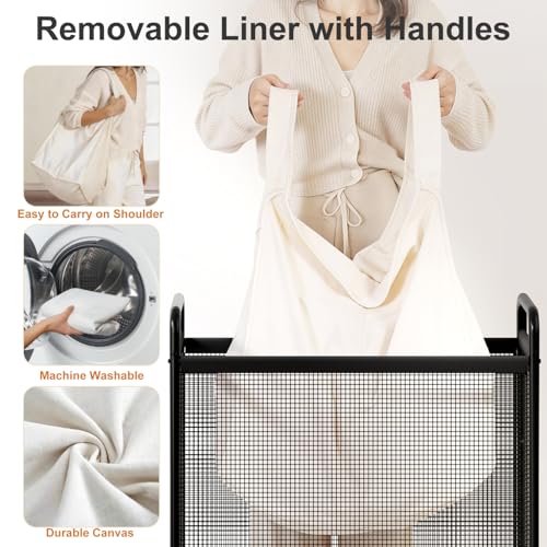 WOWLIVE Laundry Hamper 3 Section, 120L Rolling Laundry Basket with wheels and Removable Liner Bag, Laundry Sorter with Metal Handle, Large Clothes Hamper for Laundry Room, Bathroom and Dorm, Beige - size: 3-Section