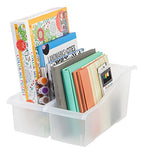 IRIS USA Plastic Book Bin Magazine Holder, 8-Pack, Vertical Standing Connecting Container Box for Office Dorm Study Homework Binder Notebook File Craft Stationery Supplies Organizer Caddy, Clear - style: Clear L - 8 Pack