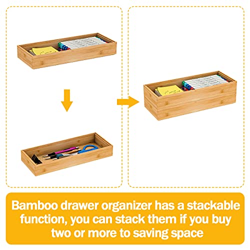 Utensil Organizer Silverware Drawer Organizer-Stackable Bamboo Flatware Caddy Cutlery Holder, Wooden Storage Boxes Tray for Bedroom,Office, Bathroom, Vanity & Garage Tool Organization(15"6"2.5") - size: 15x6x2.5inch