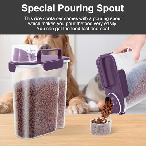 LEAWALK 5Lbs/6Qt Airtight Pet Storage Container Translucent Body, Upgraded Large Nozzle With Handle Design For Cat Dog Bird Food and for Small Animal Kibble, Oatmeal, Rice, Flour, Brown Sugart-Purple - color: Purple, size: 5L-1pack