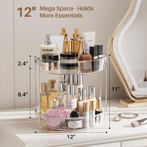LAMU 12inch 2 Tier Lazy Susan Turntable Organizer Rotating Spice Rack Organization for Cabinet, Kitchen, Pantry, Countertop, Bathroom, Vanity, Medicine Cabinet Organizer, Clear - color: Clear, size: 12in 1Pack