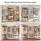 Closet Organizers and Storage, 3-Row Heavy Duty Garment Rack Clothes Rack for Hanging Clothes, Wall Mounted Closet System with 4 Telescopic Rods, 4 Hooks, 6 Shelves for Wardrobe, Bedroom, Small Space - style: 3-Row