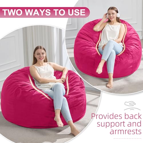 Hobestluk 3FT Bean Bag Chair Giant Bean Bag Chairs for Adults Large Bean Chairs with Removable Cover, Beanbag Chair with Filler, Adult Bean Bag Chairs for Living Room, Bedroom - color: Pink, size: 3FT - 36" x 36" x 22"
