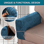 Velvet Quilted Armrest Covers - Water-Resistant Sofa Arm Protectors Set of 2 with Side Pocket Organizer, Non-Slip Furniture Covers for Chairs & Couches (Peacock Blue) - color: Peacock Blue