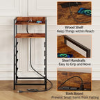 Furnulem 5 Drawer Dresser for Bedroom, Tall Nightstand with Led Light and Charging Station, Small Night Stand Bedside Table, Fabric Bins, Metal Frame, Wood Shelf, Side Furniture(Rustic Brown) - color: Rustic Brown, style: 5 Drawer