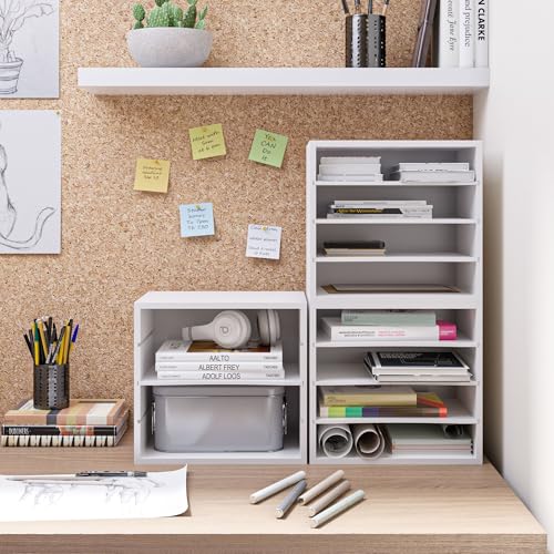 Ballucci 4-Tier Paper Organizer for Desk, Stackable Organizer Tray, Desk Storage Shelves, Stacking Letter Paper Tray Sorter for Classroom, Office, White - color: White, size: 4 Tier Standard