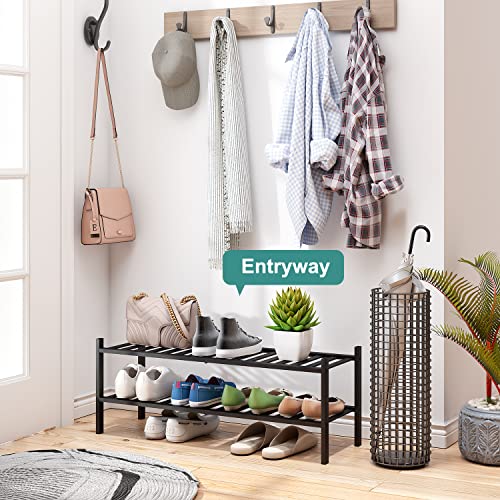viewcare Black Shoe Rack, 2-Tier Long Shoe Rack for Entryway, Bamboo Wood Shoe Shelf for Closet & Hallway, Long 33IN | Beautiful | Functional | Sturdy | Durable - color: Black, size: 2-Tier Long
