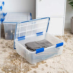 IRIS USA WeatherPro 27 & 44 Qt Storage Bins with Lids, 4 Pack, BPA-Free Plastic Gasket Box with Tight Latch and Seal, Stackable Nestable Tote Tub - Clear/Blue - size: 27 & 44 Qt. Combo