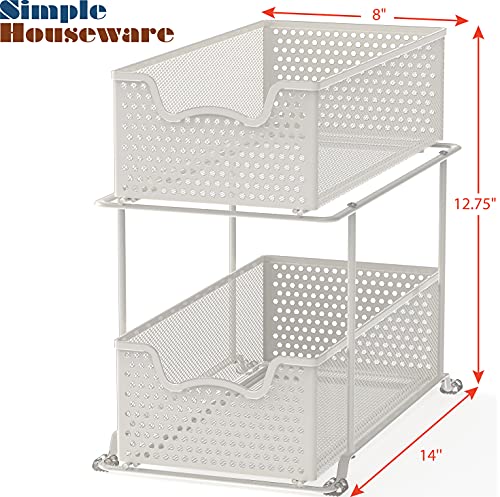 Simple Houseware 2 Tier Sliding Cabinet Basket Organizer Drawer, White - color: White, size: 1-Pack