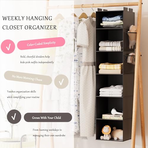 VERONLY Hanging Closet Organizer and Storage with Bamboo Support, 6-Shelf Closet Hanging Storage Shelves, Closet Organizers Easy Mount Foldable for Bedroom(Black) - color: Black