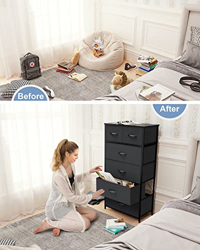 Crestlive Products Vertical Dresser Storage Tower - Sturdy Steel Frame, Wood Top, Easy Pull Fabric Bins - Organizer Unit for Bedroom, Entryway, Closets - 6 Drawers (Black) - color: Black, style: 6 Drawers