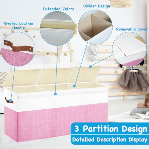 Large Toy Box Chest,Toy Storage Organizer,Storage Bins with Lids,Stuffed Animal Storage,Toy Bins for Kids,Toddlers,Baby,Girls,Nursery,Living room,playroom(Pink) - color: Pink