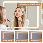 Garvee 31.5-Inch Wide Vanity with Chair, Womens Vanity with Stool, LED Mirror, Hairdryer Holder, Power Outlet, 3 Lighting Color Adjustable - color: White Vanity With Chair