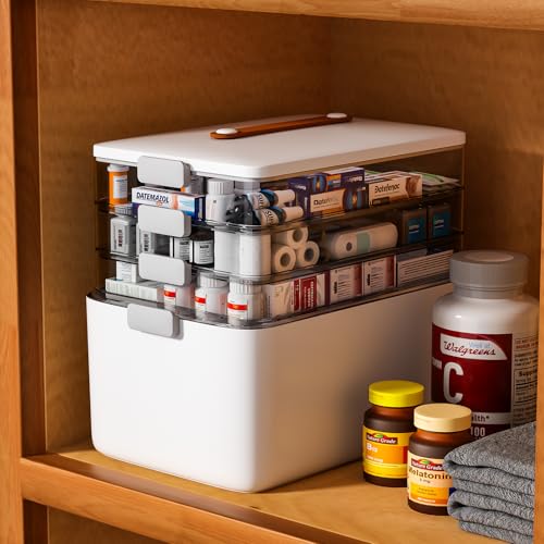 funest 4- Tier Medicine Storage Box Organizer Portable First Aid kit Box Sewing, Art, Craft with Handle, Multipurpose Medical Supply Organizer with Removable Tray - size: 4-Tier Medicine Organizer