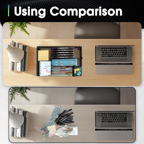 Desk Drawer Organizer Tray, 4 to 6 Grid Drawer Divider with 2 Adjustable Compartments, Metal Mesh Desk Organizer for Stationery Makeup Kitchen Toolroom School &Office, 12.6x8.26x1.57 in,1 PC