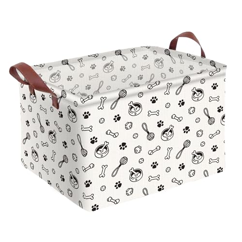 Dog Paw Storage Basket Waterproof Canvas Toy Storage Bin Storage Organizer Collapsible Outdoor Basket with Leather Handles Dog Toy Bin Blanket Baskets For Closets,Bedrooms,Gifts Baskets - color: Dog Paw