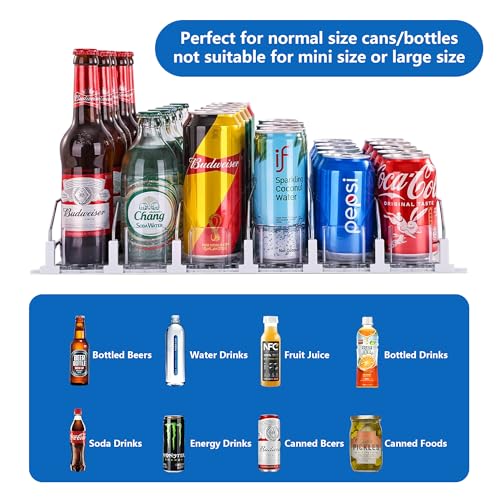 Drink Organizer for Fridge, Soda Can Organizer Dispenser for Refrigerator with Automatic Pusher Glide, Width Adjustable Clear Dividers Can Holder for 30 Cans, 15''D x19''W, 6 Rows - color: 6 Rows