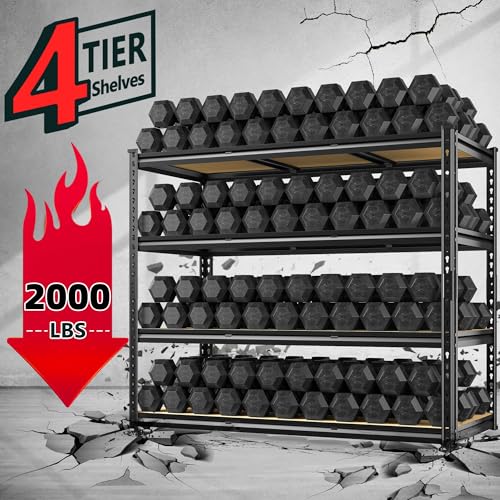 REIBII 48" W Garage Shelving Heavy Duty, 2000LBS Storage Shelves, 4 Tier Adjustable Metal Shelves for Garage Shelving Sturdy Industrial Shelf, Easy Assemble, 48" W x 60" H x 18" D - size: 48" W x 60" H x 18" D