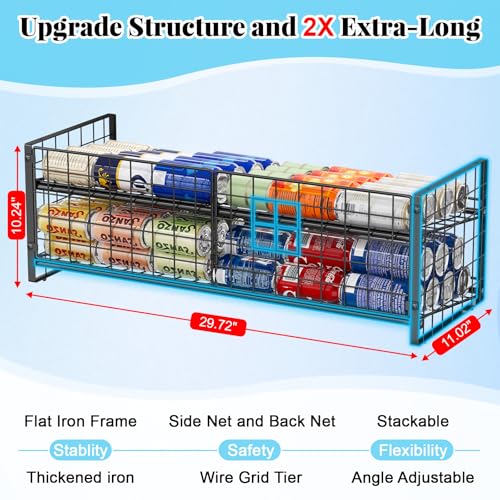 2-Pack Stackable Can Organizer for Pantry Shelf, Adjustable Extra-Long Rolling Can Rack for Kitchen Cupboard Storage, Sturdy Standing Can Holder for Canned Food Goods Soda up to 128, 2 Tier, Black - style: Length（29.72''）-2 Pack