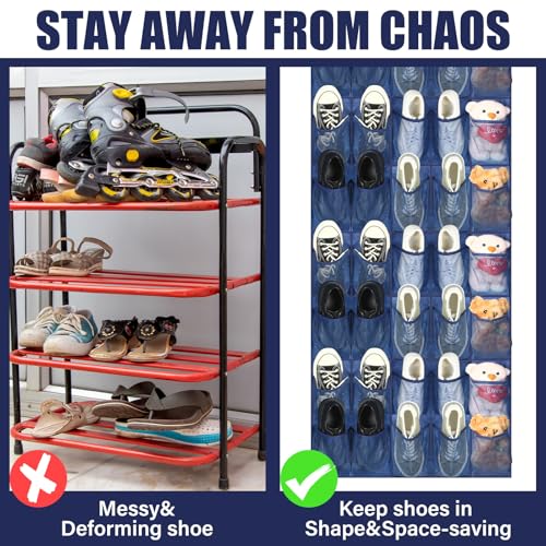 Windyun 40 Large Over the Door Hanging Shoe Organizer Navy Blue Mesh Pockets Shoe Rack for Closet Behind Door Hanger Storage Holder Nonslip for Cruise Essentials, Dorm Room Storage, Utility Room - color: Navy Blue