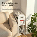 Skinny Side Table with Storage, 3 Tier Slim Side Tables for Small Spaces, Skinny End Table Narrow Bedside Table Narrow Side Table for Living Room, Bedroom - color: White