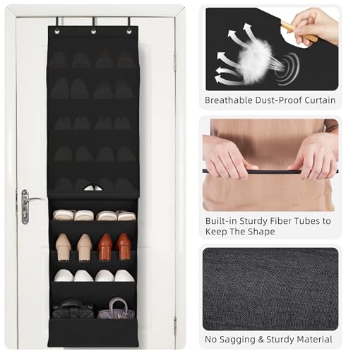 STORAGE MANIAC Over the Door Shoe Organizer with Curtain Dustproof Heavy-Duty Large Deep Pocket Hanging Shoe Organizer for Closet Dorm & Narrow Door Storage Shoe Holder Shoe Rack, 9-Shelf Black 1 Pack - color: Black, size: 9-Shelf