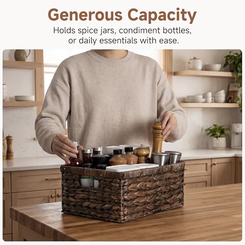 Storageworks Storage Baskets for Shelves, Wicker Shelf Baskets for Organizing, Large Basket with Handles, Storage Basket for Toy, Pantry Organizers, Water Hyacinth - color: Brown (Water Hyacinth), size: 15"L x 11"W x 6 ¾"H