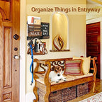 Key and Mail Holder for Wall with 2 Double Key Hooks with Black Board Floating Shelf Rustic Wood Decorative Hanger for Entryway, Storage, Living Room, Hallway, Kitchen (Dark Brown)