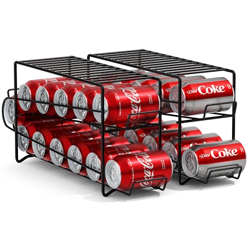 Sorbus 2-Pack Soda Can Dispenser Rack – Beverage Organizer for Refrigerator, Holds 12 Standard 12oz Cans (Black) - color: Black, size: 2 Pack
