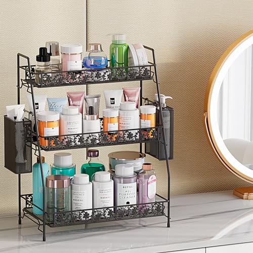 3-Tier Shelf Organizer,Large Size Storage Rack,Counter Organiztion for Countertop Organizer for Spice Racks Snacks in Kitchen/Sink/Bedroom/Living room/Office/Plant Full Metal - color: Grey