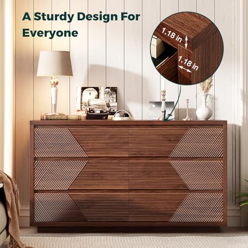 Ieejdn 55.12" Modern Chest of Drawer, 6 Deep Drawers,Clothes Organizer,Large Storage Cabinet for Living Room, Bedroom,Dresser TV Stand, Wood Drawer Organizer for Living Room, Hallway, Umber