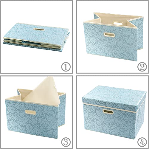 PRANDOM Large Collapsible Storage Boxes with Lids [5-Pack] Fabric Decorative Storage Bins Cubes Organizer Containers Baskets with Cover Handles for Bedroom Closet Nursery Blue 17.5x11.8x11.8 Inch - color: Blue, size: Large(5-Pack)