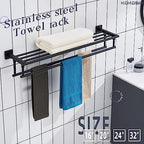 KOKOSIRI Bath Towel Rack with Double Towel Bars 32-Inch Bathroom Towel Shelves Towel Holder Wall Mounted Stainless Steel, Matte Black, B6005BK-L32 - color: Matte Black, size: 32 Inch