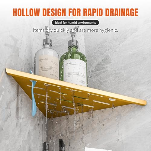 Shower Corner Shelf with Razor Hole,Modern Style Shower Caddy, Sturdy 304 Stainless Steel Shower Organizer,No Drilling Bathroom Corner Shelf for Tile Wall Gold 2 Pack-10 - color: 7-gold