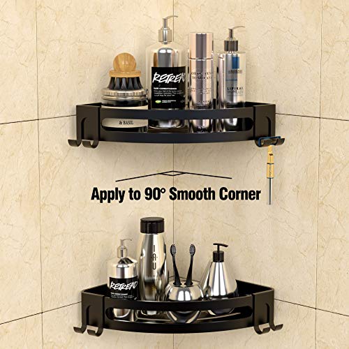 Bakzon Corner Shower Caddy, Shower Shelf Corner No Drilling Bathroom Shower Organizer Storage Rack Adhesive with Razor Holder, 2 Pack, Black - color: Black