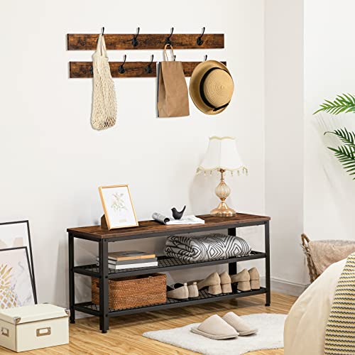 HOOBRO Hall Tree Entryway Storage Bench, Coat Rack Shoe Bench, Shoe Rack Organizer with Coat Hooks, 3-in-1 Design, Wooden Furniture with Metal Frame, Rustic Brown and Black BF171MT01 - color: Rustic Brown, Black, size: 39.4"L x 11.8"W x 17.5"H