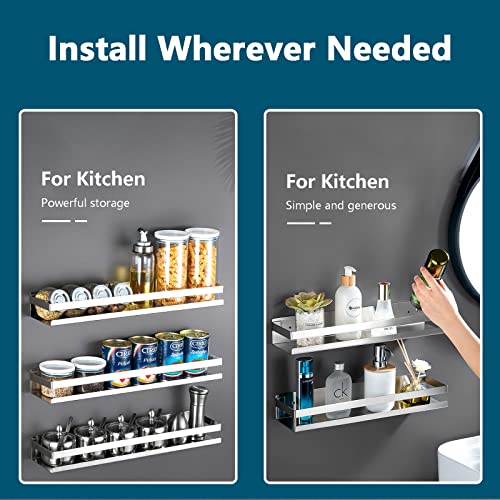 Rustproof Metal Storage Floating Shelves Wall Mounted Rectangular Shelf for Bedroom,Bathroom, Living Room, Kitchen, and Laundry Room,Nail-Free Wall-Mounted Shelves（7.9 Inch Silver） - color: Silver, size: 7.9in（20cm)